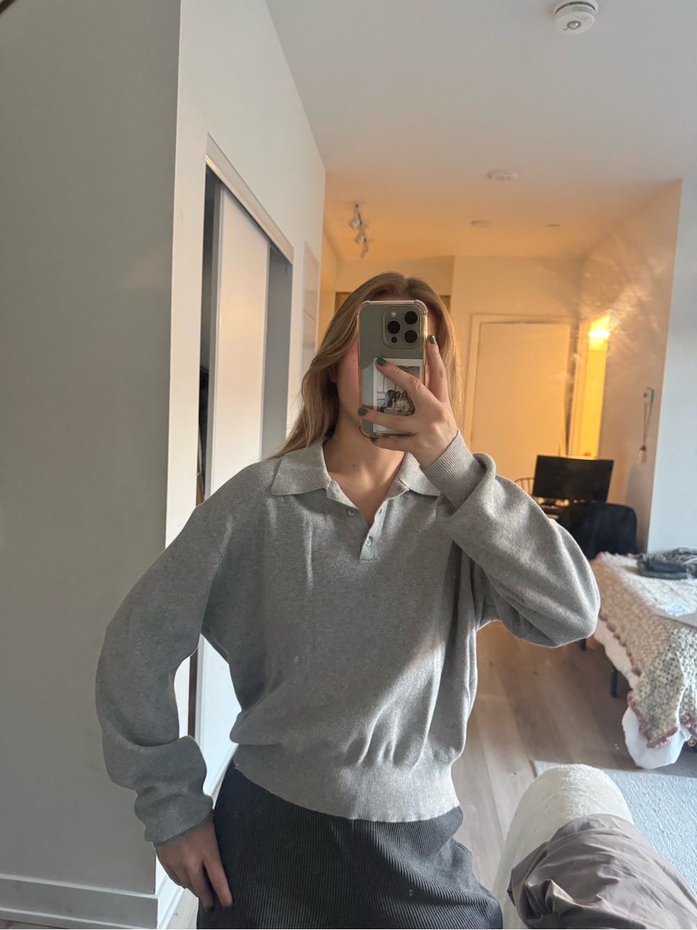 OAK + FORT Light Grey Polo-Neck Knit Sweater
